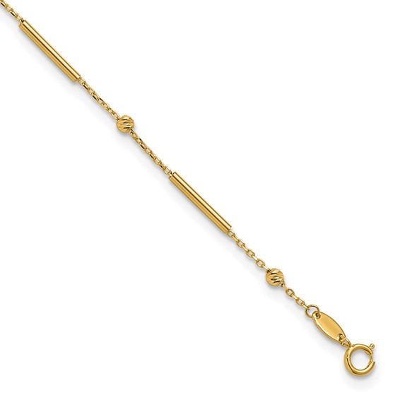 Leslie's 10K Bar and Diamond-cut Bead 9 inch Plus 1 inch Extender - Total 10 inch Anklet