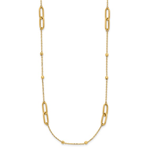 Leslie's 10K Polished and Dia-cut Fancy Link w/Beads w/2in ext. Necklace