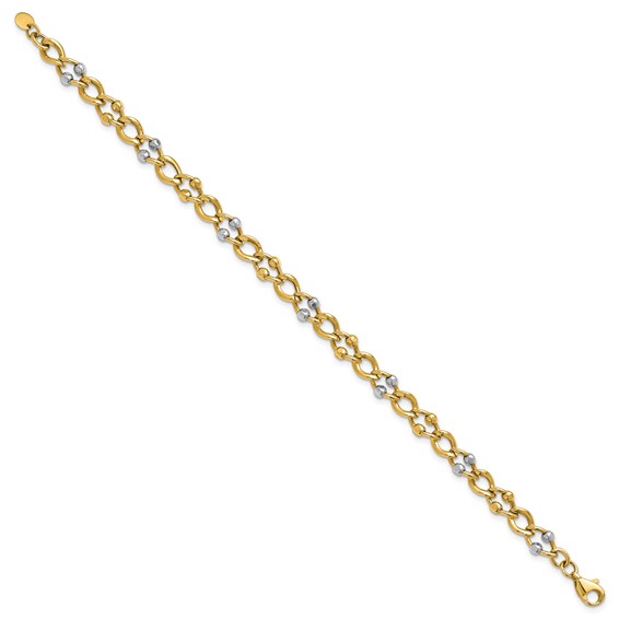 Leslie's 10K Two-tone Polished Fancy Link with Beads Bracelet