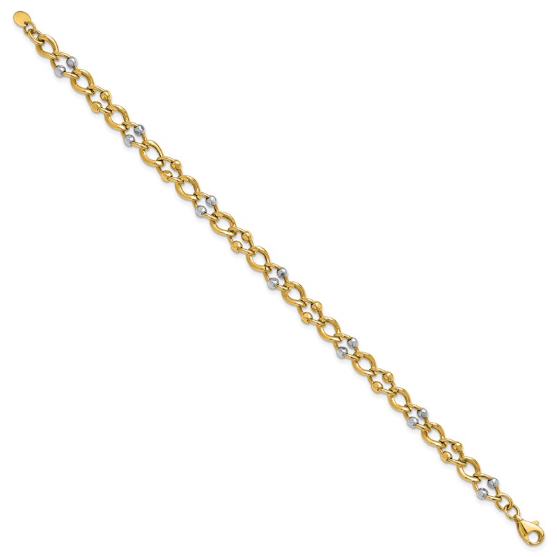 10K Two-tone Polished Fancy Link with Beads Bracelet