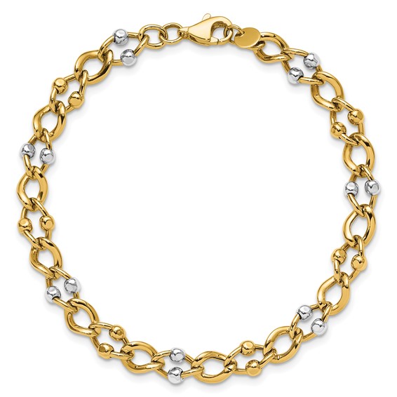 Leslie's 10K Two-tone Polished Fancy Link with Beads Bracelet