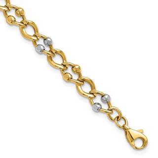 Leslie's 10K Two-tone Polished Fancy Link with Beads Bracelet
