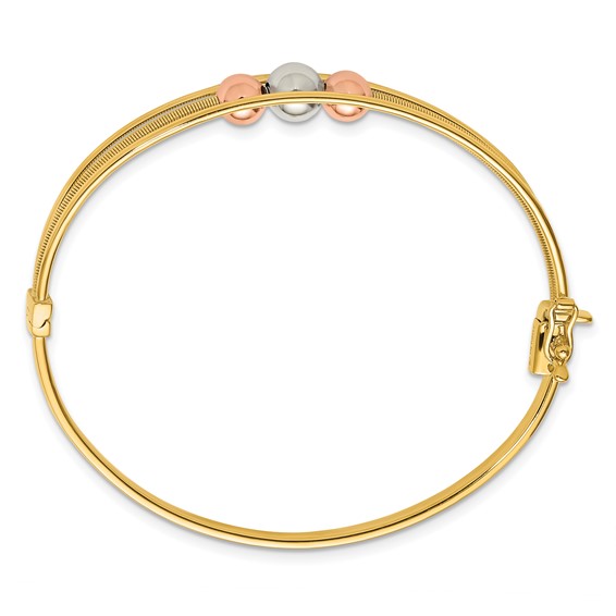 Leslie's 10K Tri-color Polished Beads Hinged Bangle