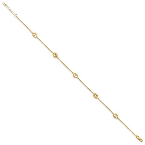 Leslie's 10K Mariner Link 5-Station 10 inch Plus 1 inch Extender - Total 11 inch Anklet