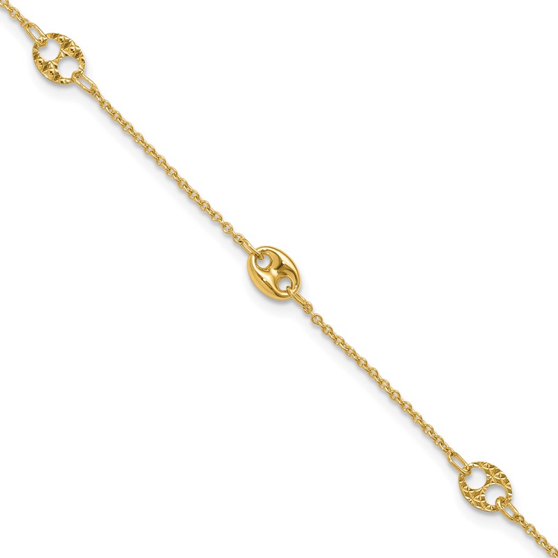 10K Polished and Textured Fancy 10in Plus 1in ext. Anklet