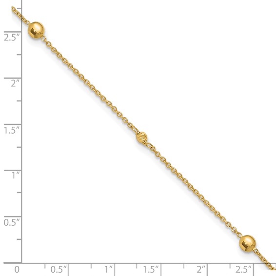 Leslie's 10K Polished and Diamond-cut Beads 10 inch Plus 1 inch Extender - Total 11 inch Anklet