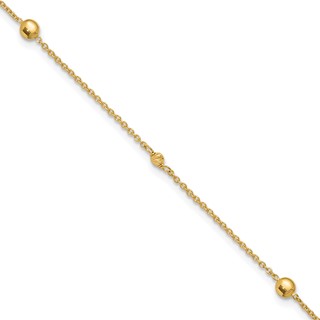 Leslie's 10K Polished and Diamond-cut Beads 10 inch Plus 1 inch Extender - Total 11 inch Anklet