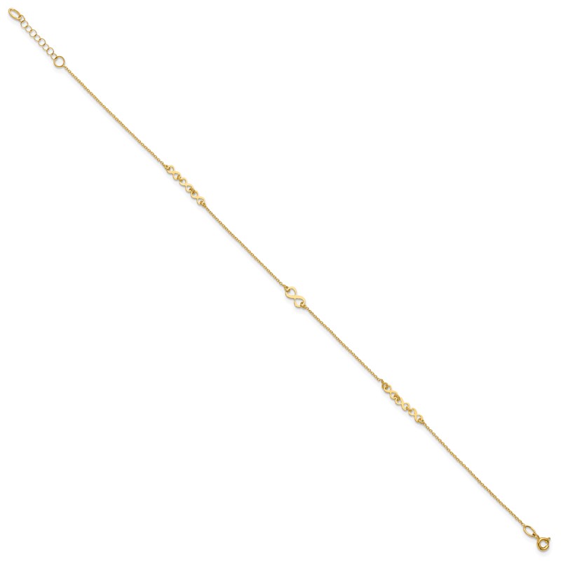 10K Polished and Dia-cut Infinity 10in Plus 1in ext. Anklet