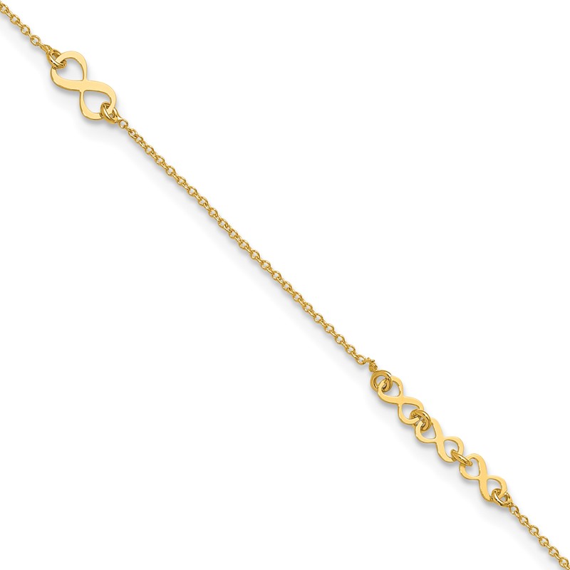 10K Polished and Dia-cut Infinity 10in Plus 1in ext. Anklet