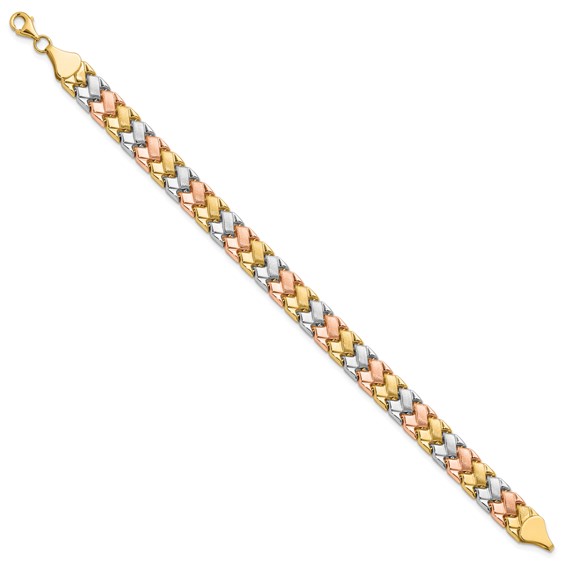 Leslie's 10K Two-tone w/Wht Rhodium Polished/Satin Fancy Link Bracelet