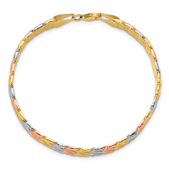 Leslie's 10K Two-tone w/Wht Rhodium Polished/Satin Fancy Link Bracelet