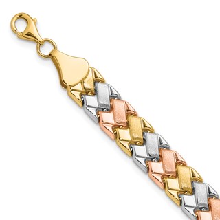 Leslie's 10K Two-tone w/Wht Rhodium Polished/Satin Fancy Link Bracelet