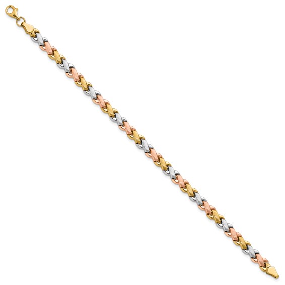 Leslie's 10K Two-tone w/Wht Rhodium Polished/Satin Fancy Link Bracelet
