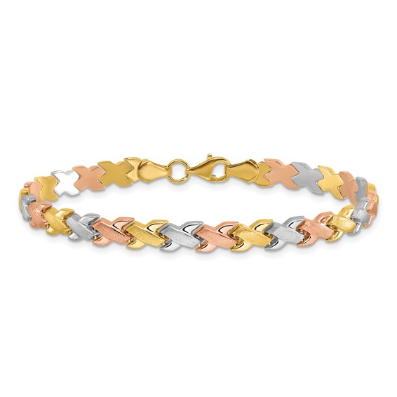 Leslie's 10K Two-tone w/Wht Rhodium Polished/Satin Fancy Link Bracelet