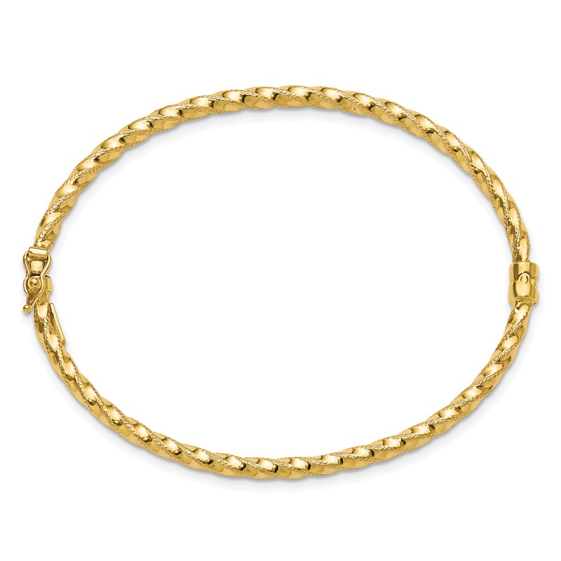 10K Polished/Textured and Twisted Hinged Bangle