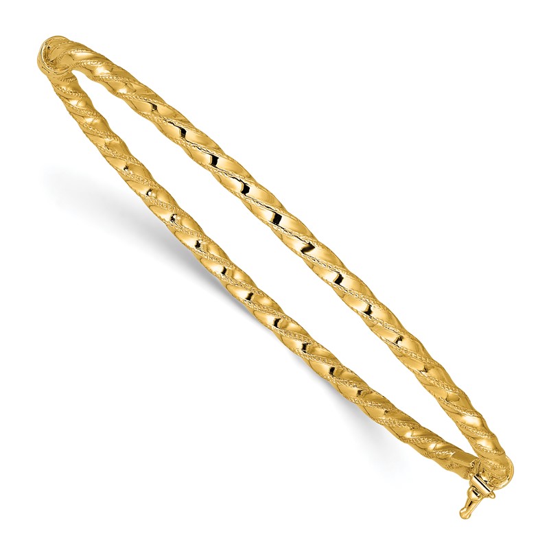 10K Polished/Textured and Twisted Hinged Bangle