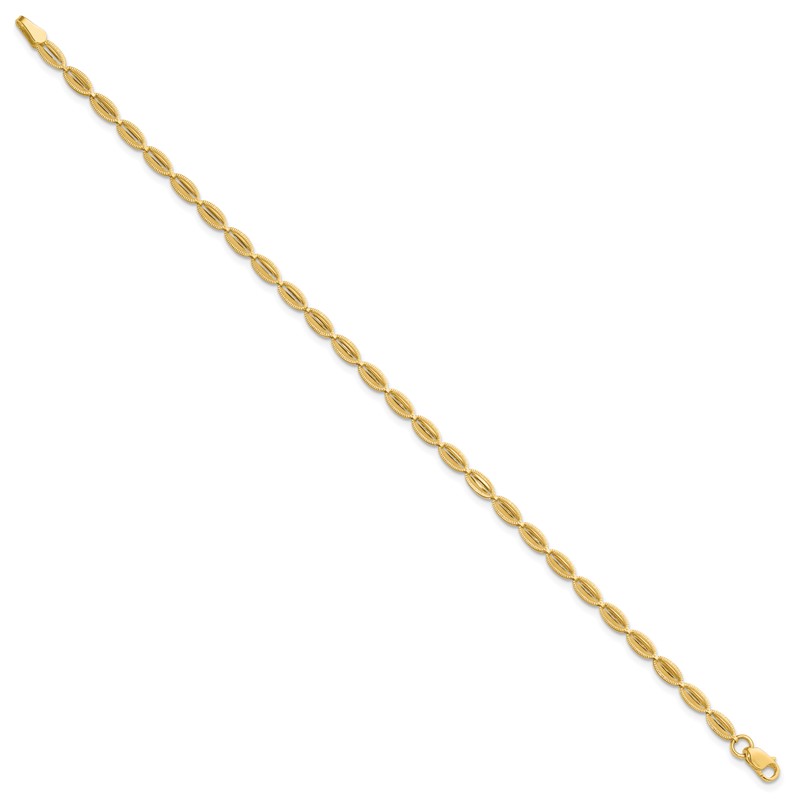 10K Polished and Textured Fancy Oval Link Bracelet