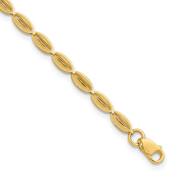 Leslie's 10K Polished and Textured Fancy Oval Link Bracelet