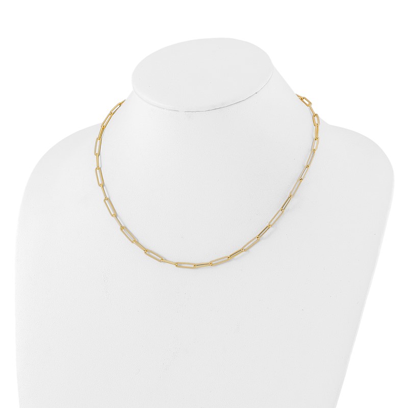10K Polished and Textured Paperclip Link Necklace