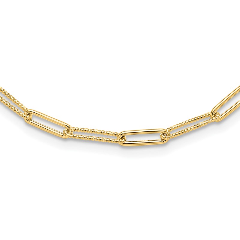 10K Polished and Textured Paperclip Link Necklace