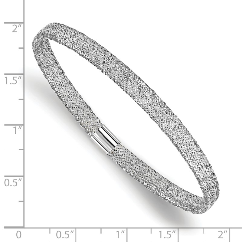 10K w/White RH-plating Fancy Stretch Bangle Bracelet