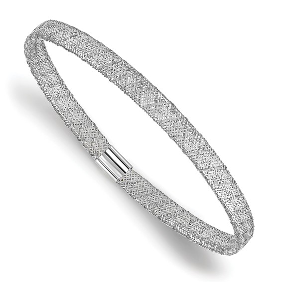 Leslie's 10K w/White RH-plating Fancy Stretch Bangle Bracelet