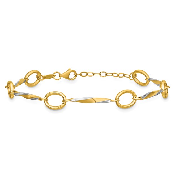 Leslie's 10K w/White Rhodium Polished 6.5in w/1in ext. Fancy Link Bracelet