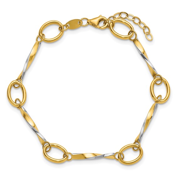 Leslie's 10K w/White Rhodium Polished 6.5in w/1in ext. Fancy Link Bracelet