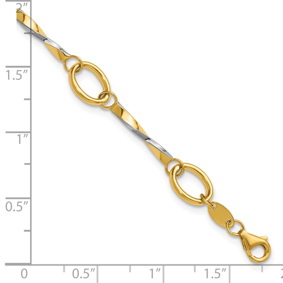 Leslie's 10K w/White Rhodium Polished 6.5in w/1in ext. Fancy Link Bracelet