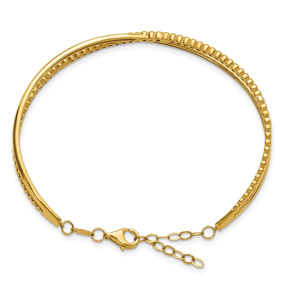 Leslie's 10K Polished and Beaded w/ 1in Safety Chain Cuff Bracelet