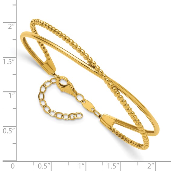 Leslie's 10K Polished and Beaded w/ 1in Safety Chain Cuff Bracelet