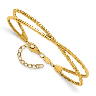 Leslie's 10K Polished and Beaded w/ 1in Safety Chain Cuff Bracelet