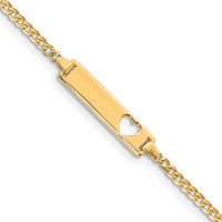 10K Polished Solid Chain Solid Plate Curb Link Cut-out Heart 20x5mm Plate 7 Inch ID Bracelet view 1