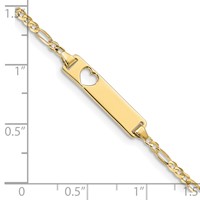 10K Yellow Gold Polished Solid Chain Solid Plate Figaro Link Cut-out Heart 20x5mm Plate ID Bracelet - 7in view 3