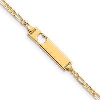 10K Yellow Gold Polished Solid Chain Solid Plate Figaro Link Cut-out Heart 20x5mm Plate ID Bracelet - 7in view 1