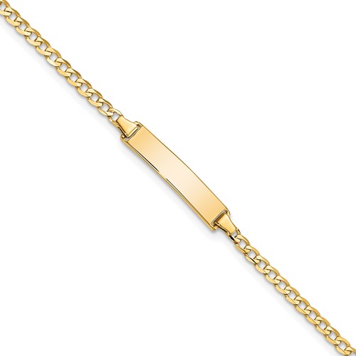 10K Yellow Gold Polished Solid Chain Solid Plate Flat Curb Link 22x 5mm Plate ID Bracelet, 7"