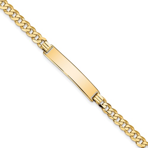 10K Yellow Gold Polished Solid Chain Solid Plate Flat Curb Link 32x 6mm Plate ID Bracelet, 8"