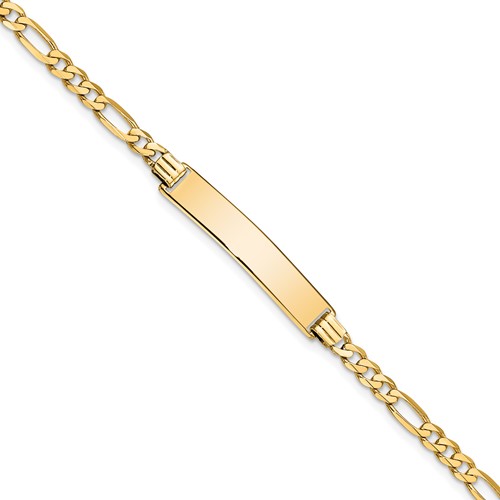 10K Yellow Gold Polished Solid Chain Solid Plate Flat Figaro Link 32x 6mm Plate ID Bracelet, 7"
