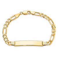 10K Yellow Gold Polished Solid Chain Solid Plate Flat Figaro Link 33x7mm Plate ID Bracelet - 7in view 4