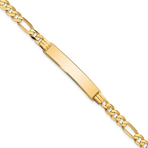 10K Yellow Gold Polished Solid Chain Solid Plate Flat Figaro Link 33x 7mm Plate ID Bracelet, 7"