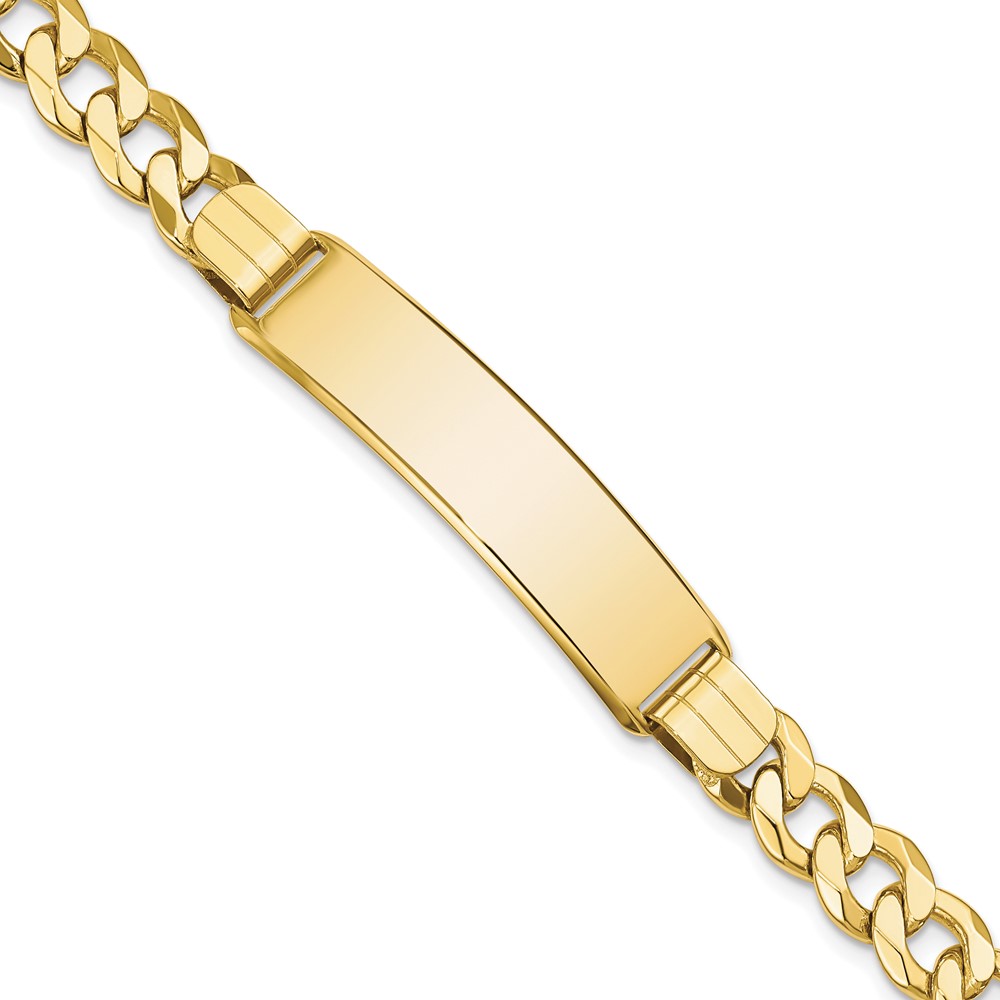 10K Yellow Gold Polished Solid Chain Solid Plate Flat Curb Link 37x9mm Plate ID Bracelet - 8in
