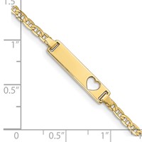 10K Yellow Gold Polished Solid Chain Solid Plate Anchor Link Cut-out Heart 20x 5mm Plate ID Bracelet, 7" view 3