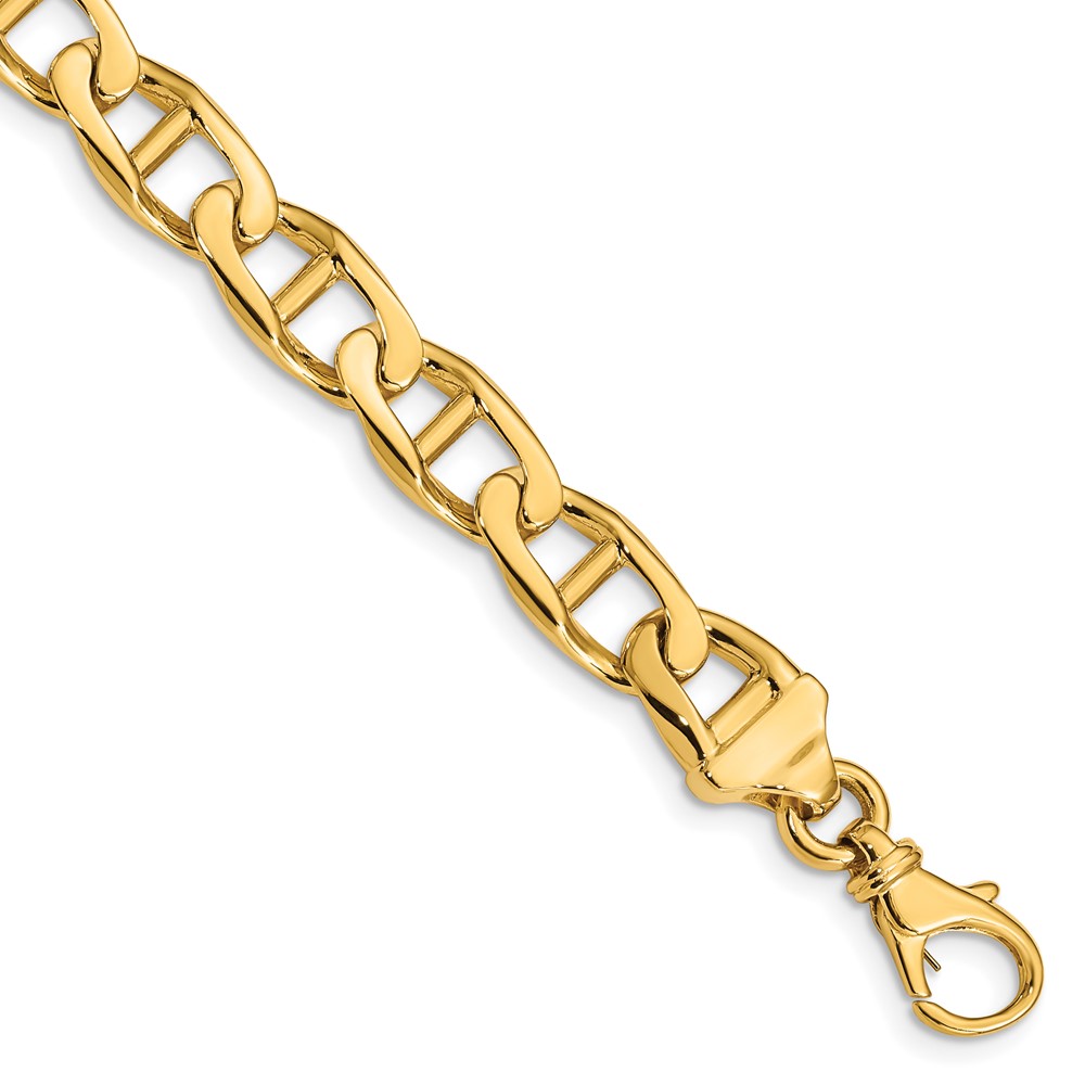 10K 8.5mm Yellow Gold Hand-Polished Anchor Link Bracelet, 8"