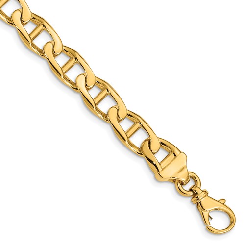 10K 8.5mm Yellow Gold Hand-Polished Anchor Link Bracelet, 8"