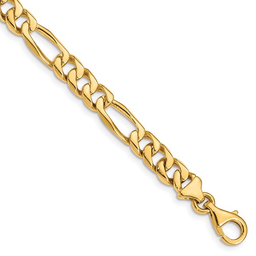 10K 7mm Yellow Gold Hand-Polished Figaro Link Bracelet, 8"