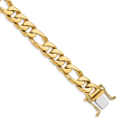 10K 11mm Hand-Polished Figaro Link 8 inch Bracelet
