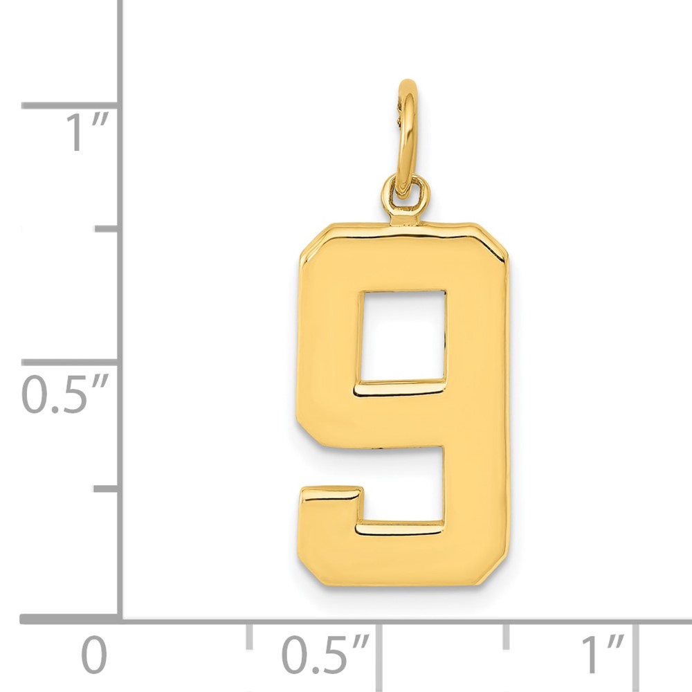10k Large Polished Number 9 Charm (10LP09)