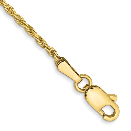 10K 1.3mm Yellow Gold D C Machine Made Rope Chain