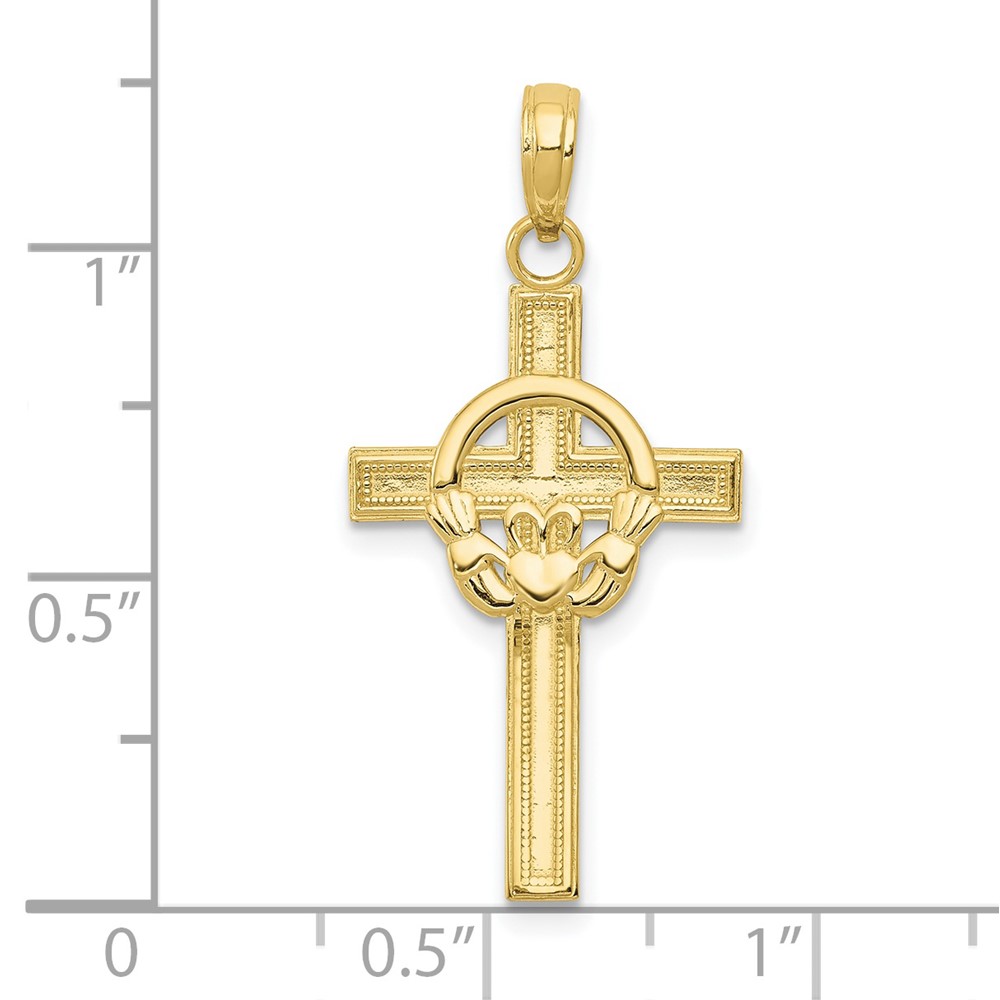 10K Polished Claddagh Cross Pendant (10M1338)