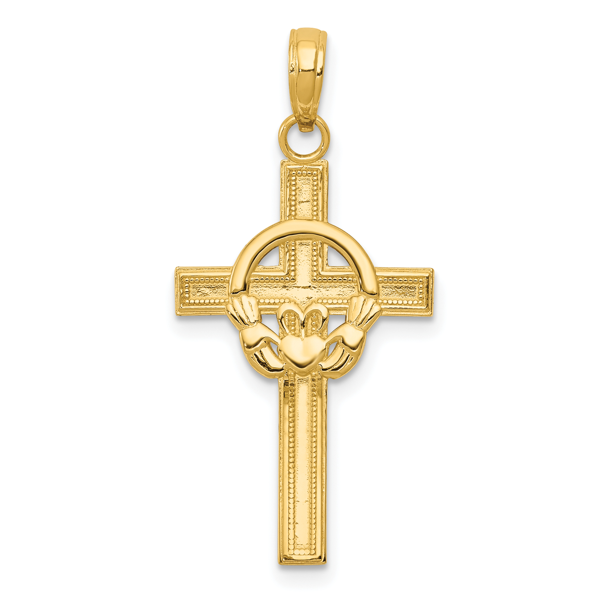10K Polished Claddagh Cross Pendant (10M1338)